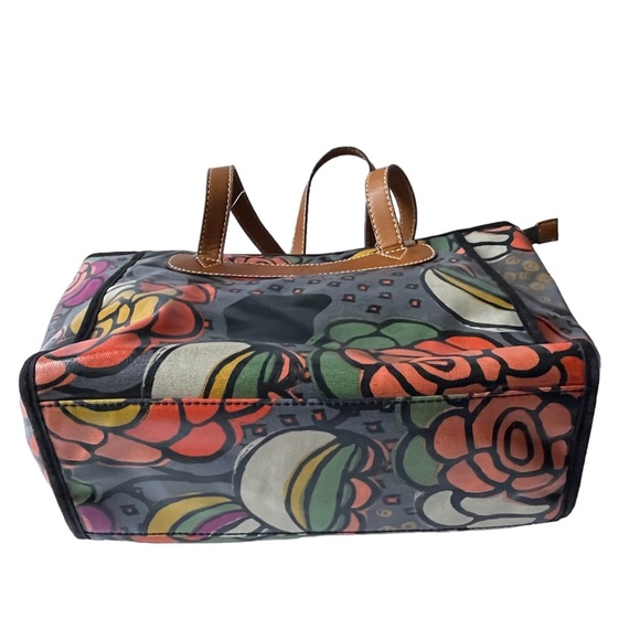 Fossil Handbag Floral Nature Design Coated Canvas Leather Tote Shoulder Bag - Picture 4 of 11